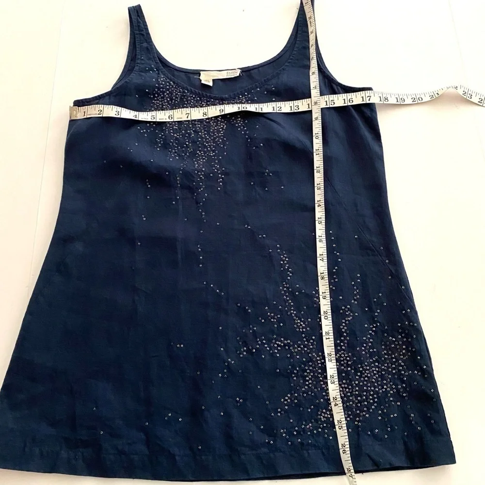 Eileen Fisher Blue Irish Linen Sequin Tank Top Size XS Breathable Sleeveless